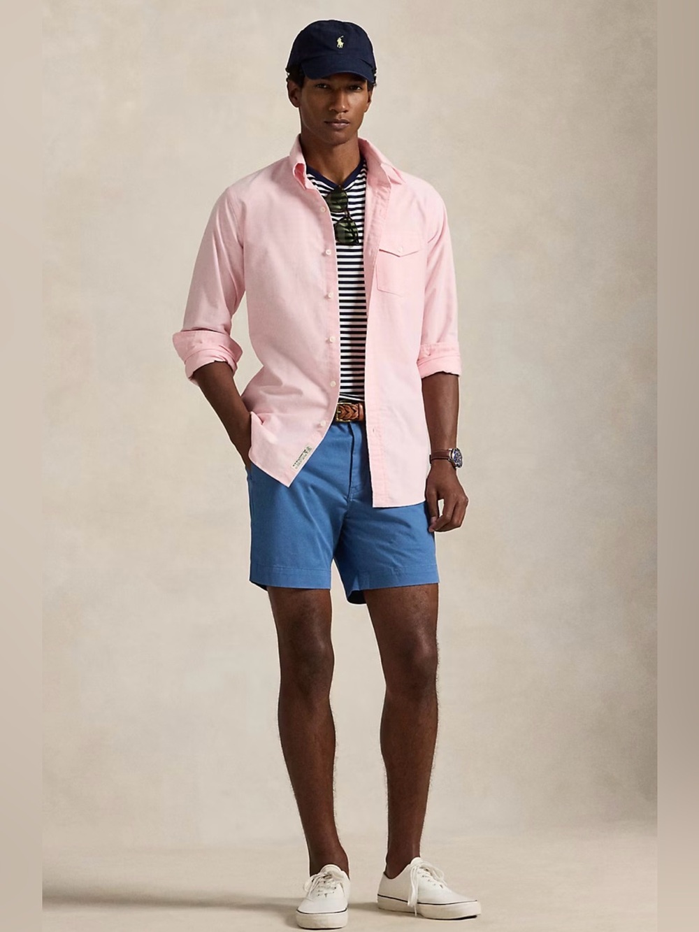 Ralph Lauren Classic Navy Flat-Front Chino Shorts Stretch Straight Fit 36